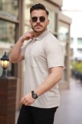 Erkek Yakalı Mini Jakarlı Kısa Kollu T-shirt resmi